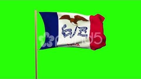 Iowa Flag Waving In The Wind. Green Screen, Alpha Matte. Loopable Animation
