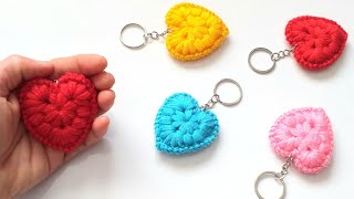 👉SUBTİTLED 👉 PUFF PUFF👈 CROCHET HEART KEYCHAİN / KALPLİ ANAHTARLIK /llavero de corazón de ganchillo