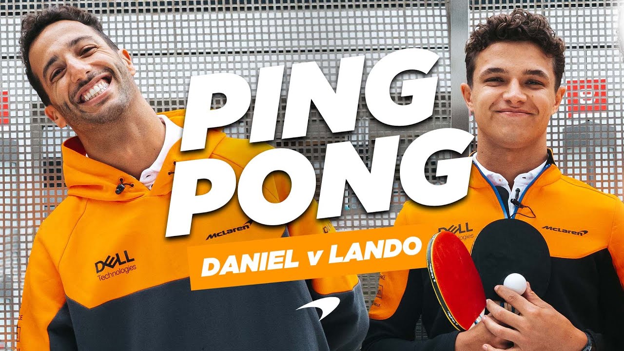Daniel Ricciardo and Lando Norris attempt the ping pong challenge