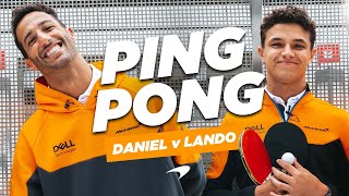 Daniel Ricciardo and Lando Norris attempt the ping pong challenge