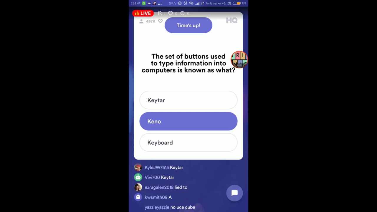 Cash show by trivia night