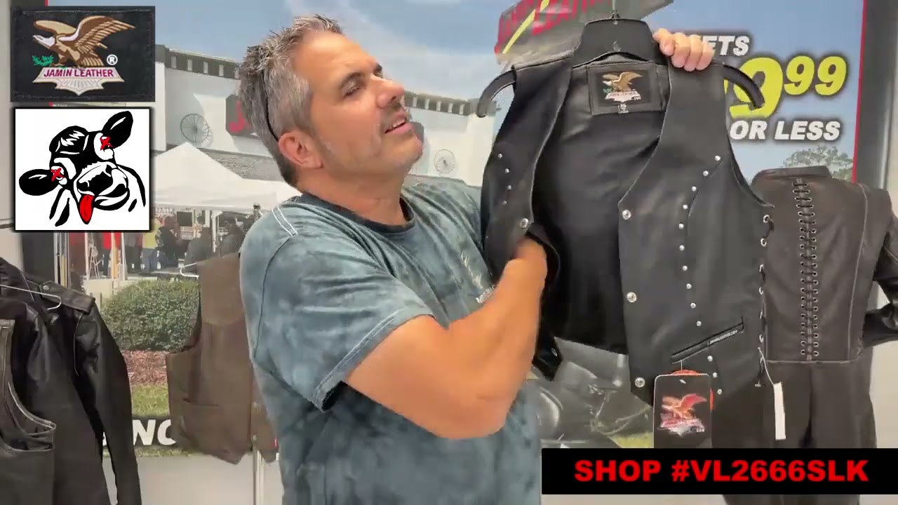 VL2666SLK - Rivet Stud Trim Side Lace Women's Leather Vest 2