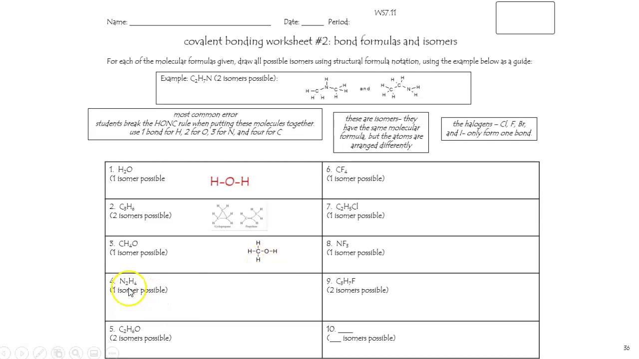 Covalent Bonding Worksheet 2 - Goorganic