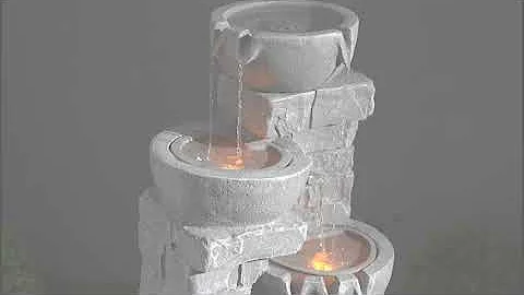 201601PT - TEAMSON HOME OUTDOOR CASCADING BOWLS & STACKED STONE WATERFALL FOUNTAIN