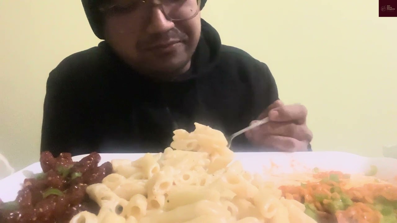 Mukbang ll White Sauce Pasta ll Spicy Honey Chicken ll 2PM Noodles 🍜 ll Prawn Chips 