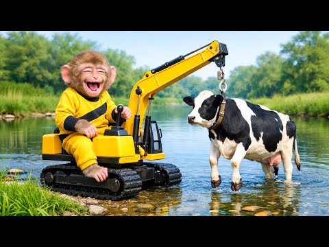 Monkey Ride Tractor Monkey Drives Tractor to Harvest & Rescue a Dairy Cow from the Deep ...