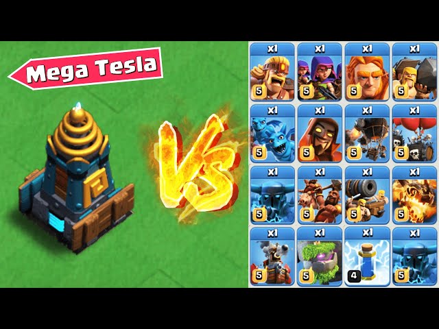 Hidden Mega Tesla vs All Clan Capital Troops - Clash of Clans 