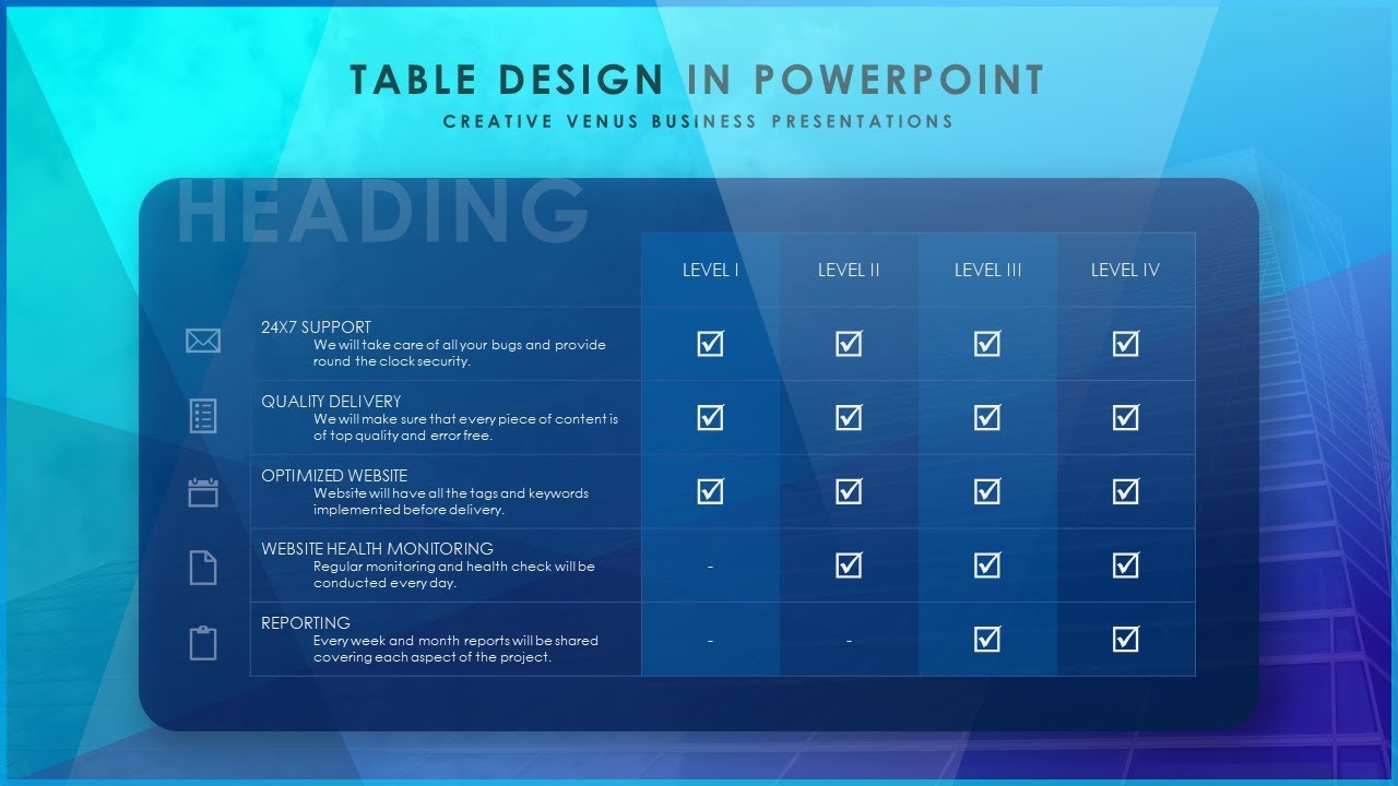 how to make a presentation table