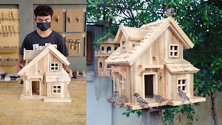 Make Modern Wooden Villa Bird House and Bird Feeder