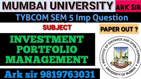 2025|Investment Portfolio TYBCOM Sem5| Syllabus Important QUESTION| MUMBAI UNIVERSITY  Exam IARK sir