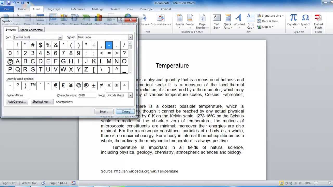 How to Insert Degree Symbol and Other Symbols in Word