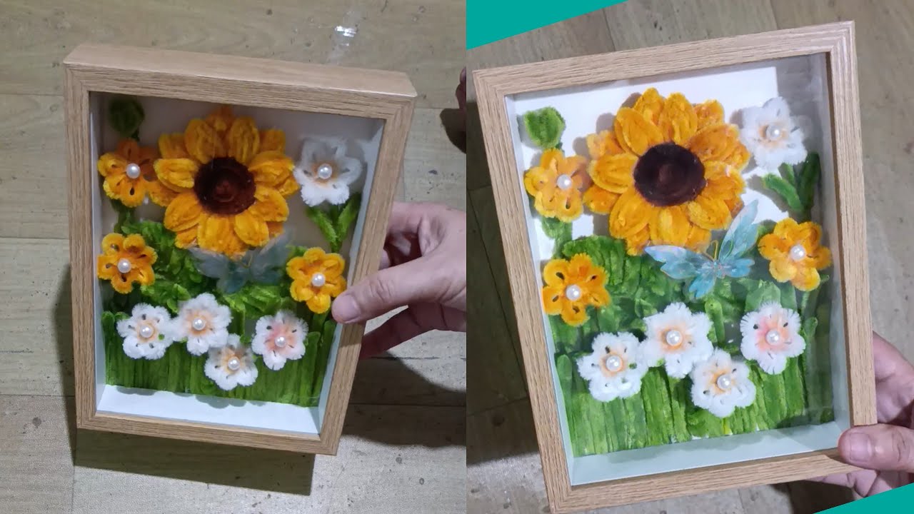 How to arrange flowers in a Shadow Box/ Fuzzy Wire Flower in a box