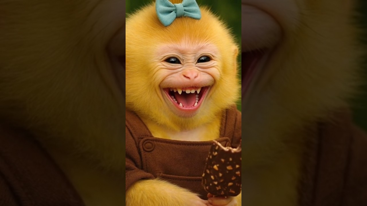 So Sweet! Baby Monkey's First Reaction to Ice Cream 😍✨ 