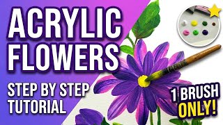 Easy ONE-STROKE Flower Painting Tutorial for Beginners | Acrylic Painting using 1 Brush