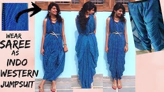 How to Wear Saree as Indo-Western Jumpsuit/ One-Piece Part-2 | Easy DIY No Sew No Cut