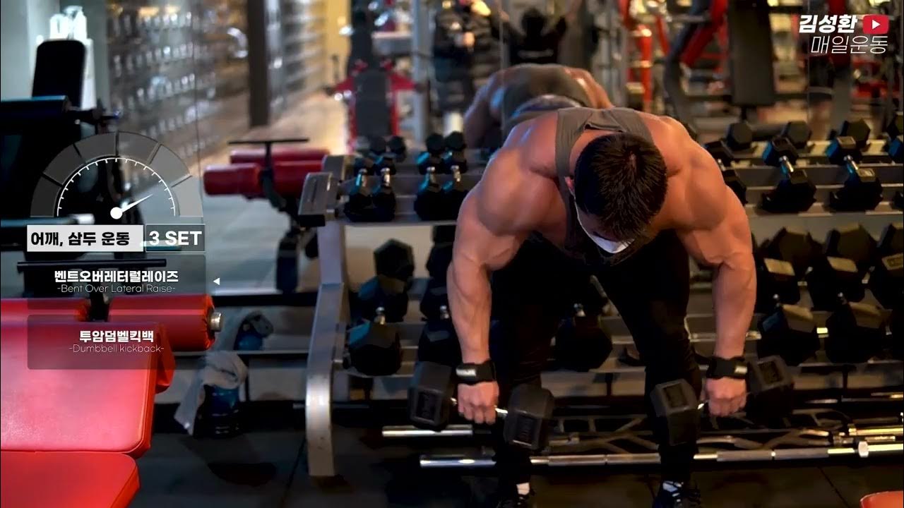 4일분할 어깨삼두15세트루틴+ 덤벨킥백운동팁 [김성환매일운동]Shoulder, Triceps Workout 15Set - Youtube