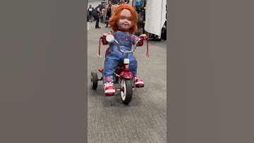 Thumbnail of Chucky Doll is riding his bike at the Mall😱 #omg #shorts #scary #horror #movie #chuckydoll