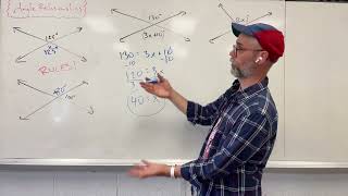 Geometry - Angle Relationships, Vertical Angles, Linear Pairs, Supplementary Angles ex1