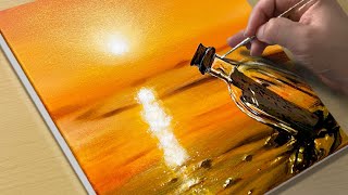 How to Draw a Romantic Sunset Beach / Acrylic Painting for Beginners