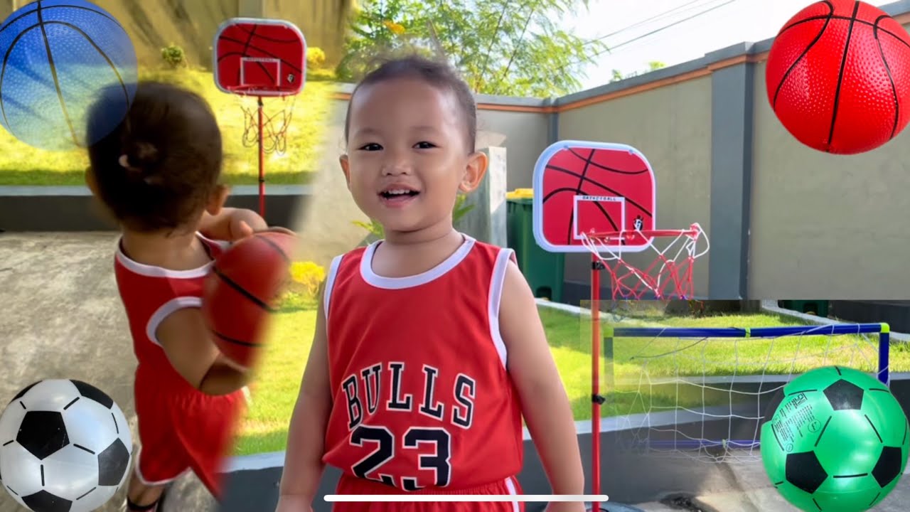 Bermain Bola Basket, Adek Berhasil Menembak Bola ke Ring Basket, lanjut Bermain Sepak Bola