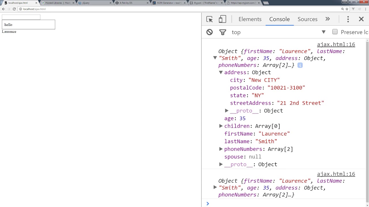 JQuery ajax get getjson - YouTube