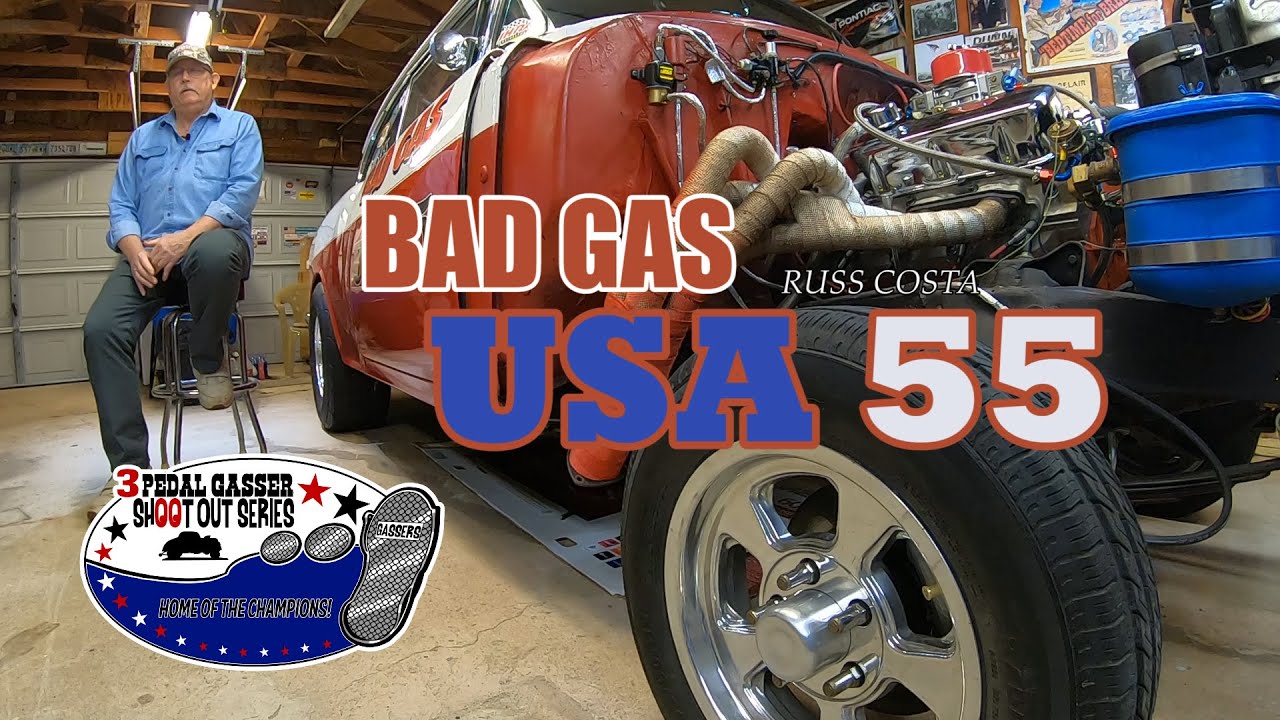 3 Pedal Gasser Shoot Out Seriers Bad Gas USA 55 Chevy Russ Costa
