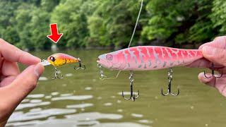 GIGANTIC Baits vs. TINY Lures Fishing Challenge!!! (EXTREMELY BAD WEATHER)