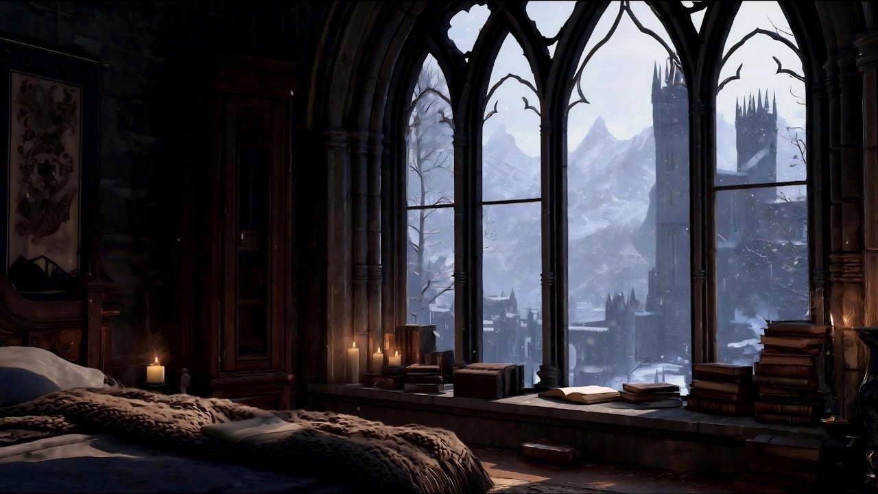 Cozy Castle Blizzard Night  (No Ads) | 5H Howling Wind & Snow for Deep Sleep & Study