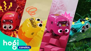¡Vamos! | Las Ruedas del Bus con Autos de Juguete | Juguetes para niños | Colores | Hogi en español