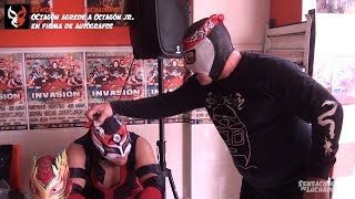 Octagón Attacks Octagón Jr. At Caralucha Autograph Signing
