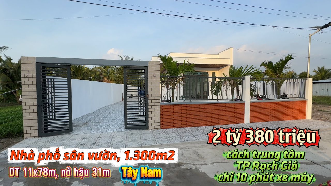 Nhà phố sân vườn 1.300m2, cách trung tâm TP Rạch Giá chỉ 10 phút chạy xe máy