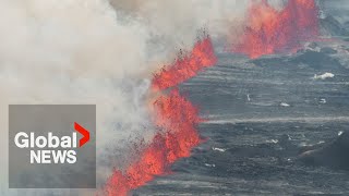 Iceland volcano eruption spewing lava, clouds of hot ash | LIVE