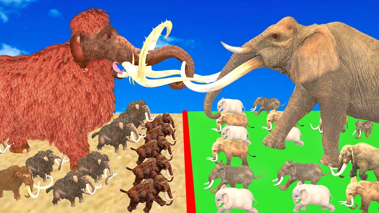 10 Woolly Mammoths Vs 10 Tusked Elephants Ultimate Animal Revolt Epic Battle