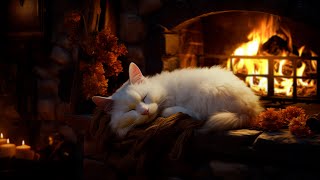 Deep Sleep with Purring Cat and Crackling Fireplace (12 HOURS)🔥