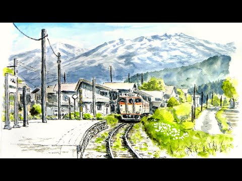 春先】青と黄色のコントラスト ／ 新潟県・越後須原駅 【透明