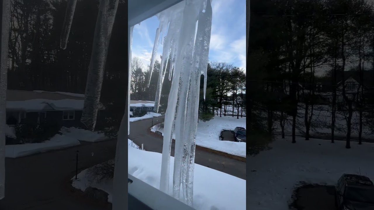 Huge ice buildup outside of house windows New Hampshire 