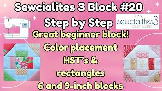 Sewcialites 3 Block #20, Step by Step. Great beginner block! Half Square Triangles and rectangles.