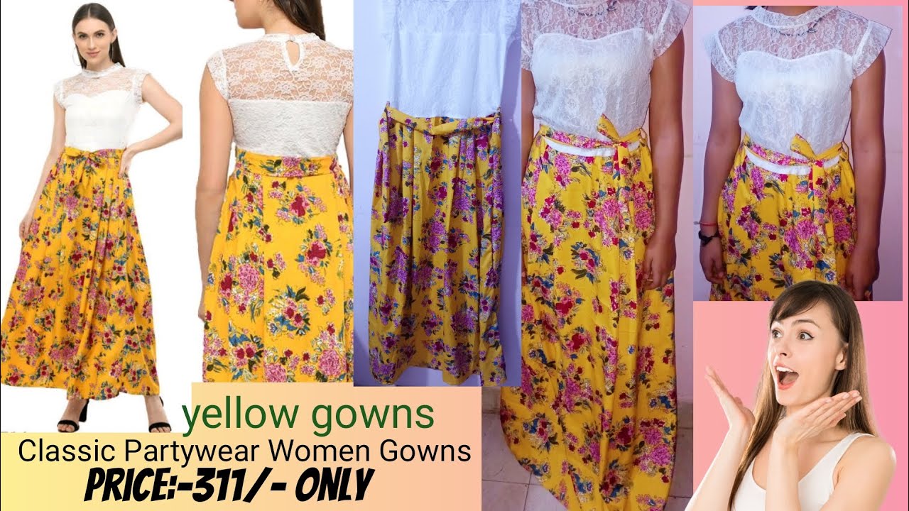 Women Maxi Length Gown yellow dresses for meesho price:-311 only - YouTube