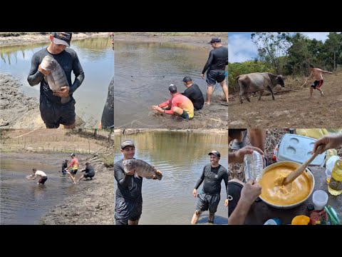 DIA DE PESCARIA 🐟 PEGAMOS TILAPIA GIGANTE / FIZEMOS PIRÃO NO IMPROVISO / A VACA QUASE PEGA UM AMIGO😂
