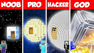 Minecraft Battle: NOOB vs PRO vs HACKER vs GOD: MOON PLANET HOUSE BASE BUILD CHALLENGE / Animation