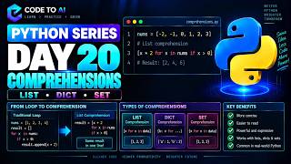Python Series – Day 20 | List, Dict & Set Comprehensions in Python | Telugu