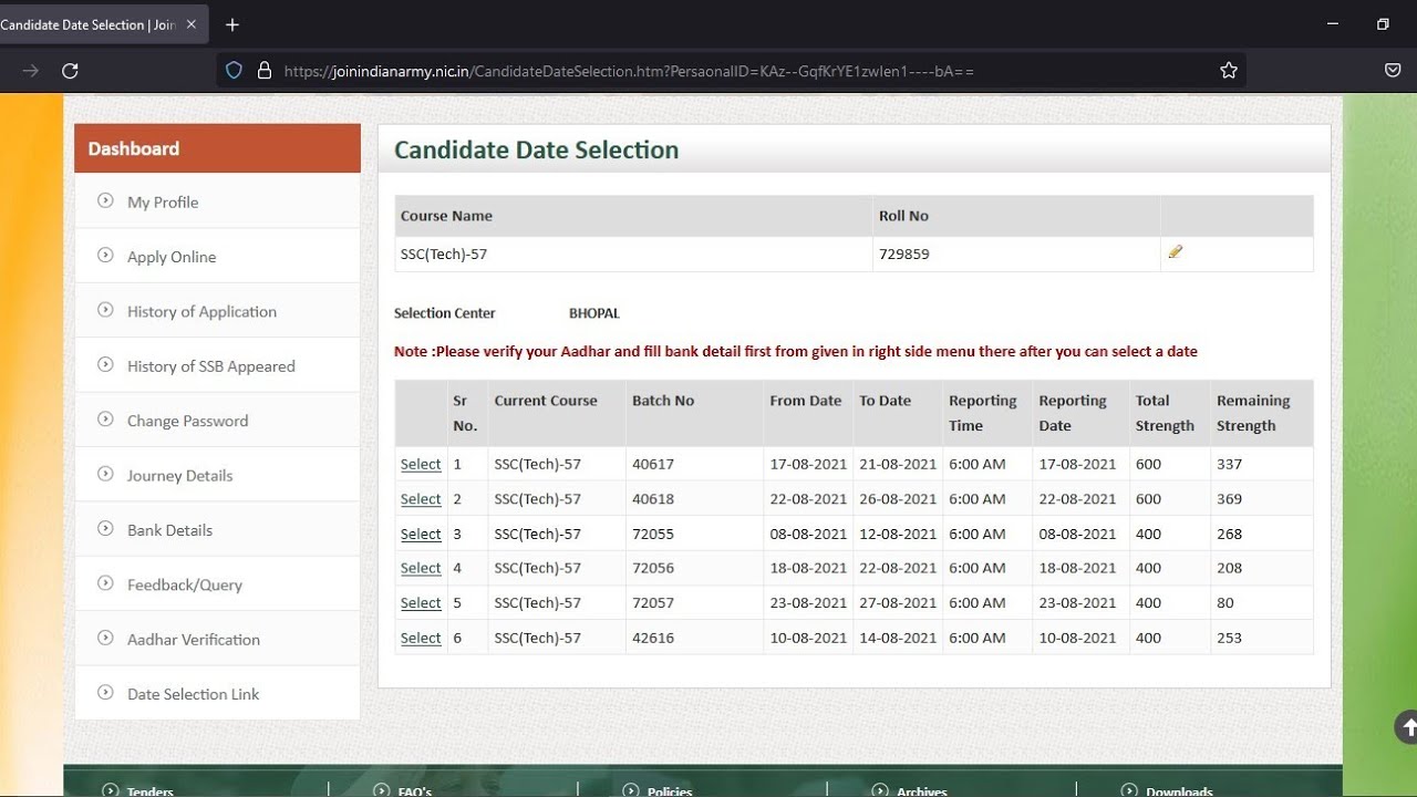 SSC Tech 57 Date Selection Indian Army How To Select Date After Cut SSC Tech 57 Date Selection Indian Army How To Select Date After Cut