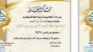 تكريم طالبات المعلمة الغالية ا/دعاء خليل 🌹💞لحفظهن الجزء الاول من سورة البقرة 🍒🎉