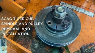 Scag Tiger Cub mower deck spindle hub/pulley removal and installation
