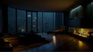 Stormy Night in a Cozy Apartment | Relaxing Rain and Fireplace Sounds