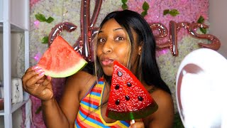 [ASMR] Watermelon Eating & Watermelon Gummy Lollipop 🍉🍭 🍴
