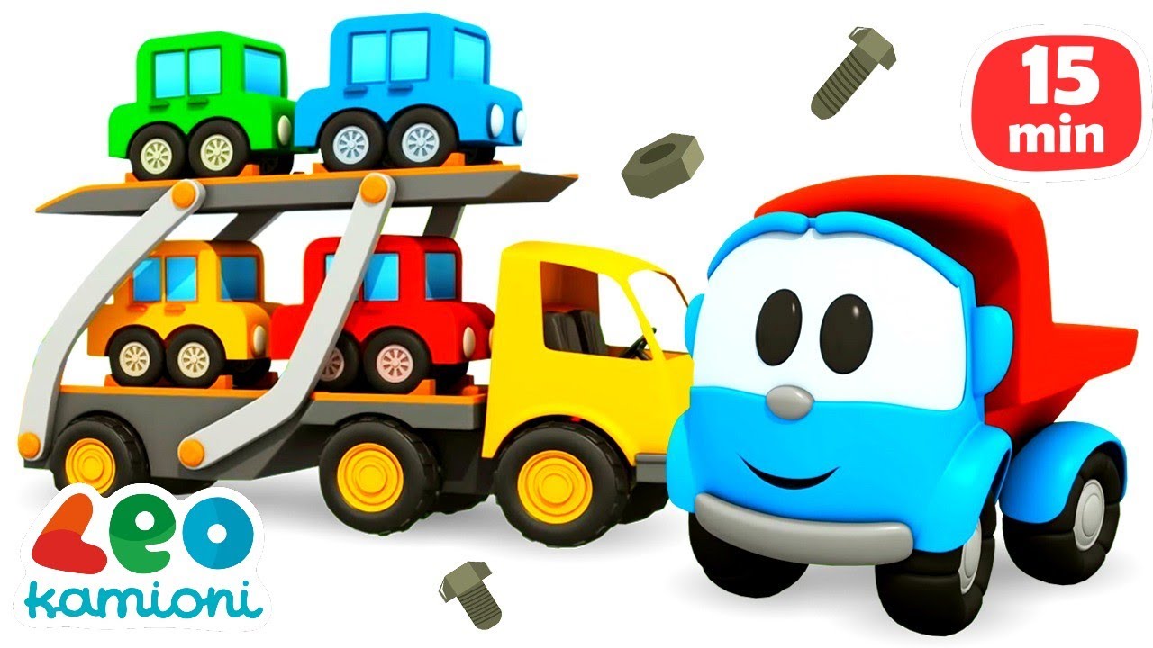 Leo kamioni monton rimorkio makine, kamioni i zjarrfikësve dhe makinë policie.