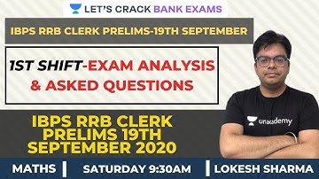 IBPS RRB Clerk Prelims Exam Analysis & Asked Questions | 19th September 2020 | 1st Shift