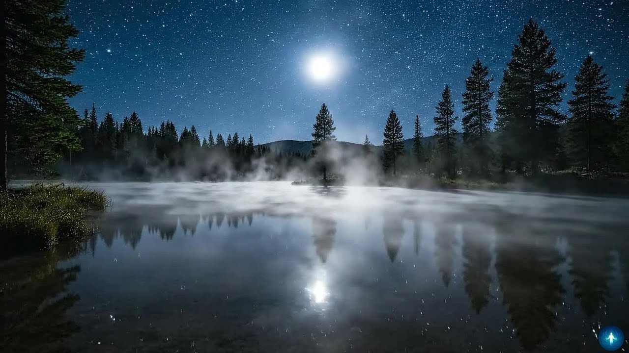 Misty Lake at Night 🌫️🌊  Relaxing Water & Crickets Sounds for Deep Sleep & Meditation