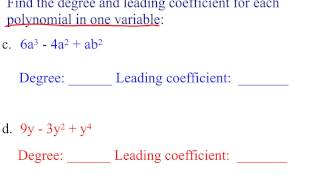 7-1B:  Finding degree and leading coefficient